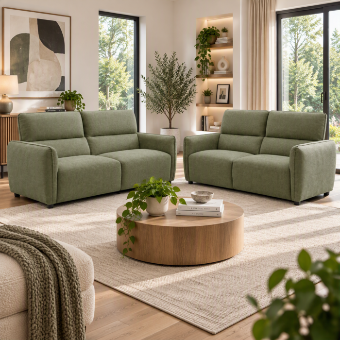 CAVERTON Fabric 3 and 2 Seater Fullback Sofa Set - Green
