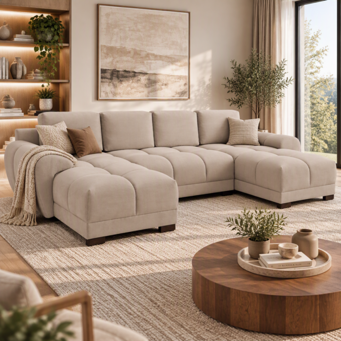 Corner Sofa - SUSAN Plush Velvet U Shape Corner Sofa Mocha 330cm