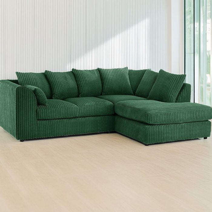 DESMOND Jumbo Cord 4 Seater L Shaped - Right Hand Facing Corner Sofa - Green