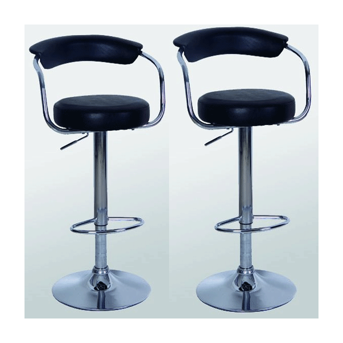 Rochdale Chrome Bar Stool Pair with Adjustable Features - Black