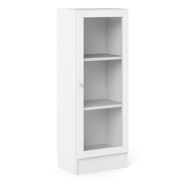 WRAYNE Low Narrow Display Cabinet with 2 Shelves and Glass Door - White