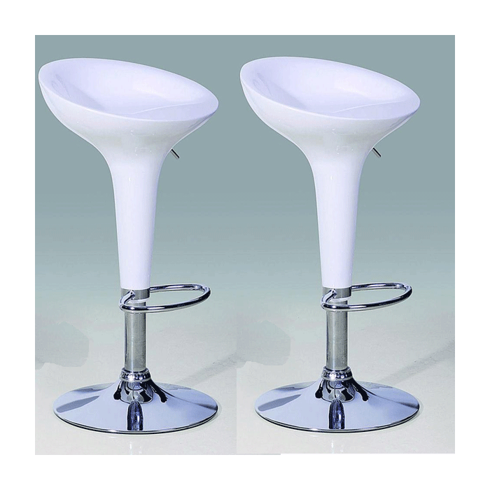 Bolton Chrome Bar Stool Pair with Adjustable Features - White