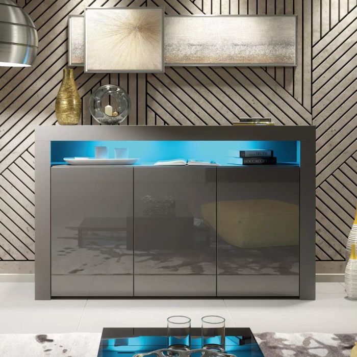 TV Unit Sideboard Cabinet with 3 Doors Storage and Free LED Lighting 155cm - Dark Grey
