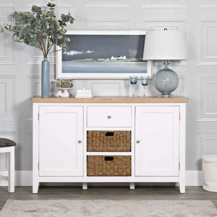 Quantum Large Sideboard with Oak Top - White