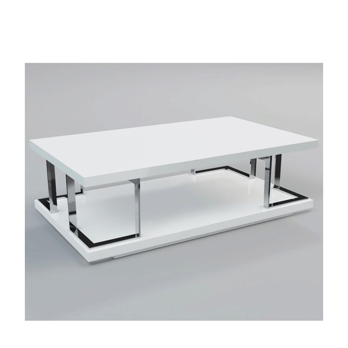 Helston White High Gloss Coffee Table with Stainless Steel Frame