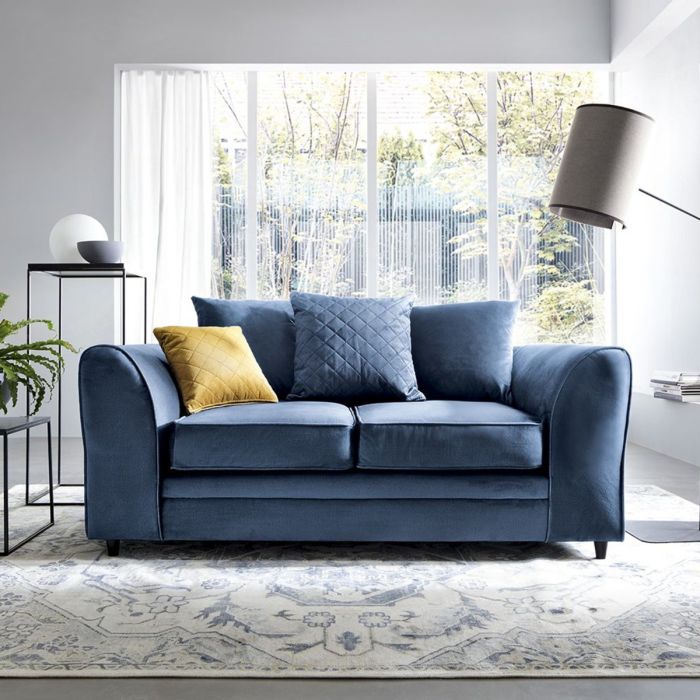 NIOMI Velvet 2 Seater Scatterback Sofa - Dark Blue