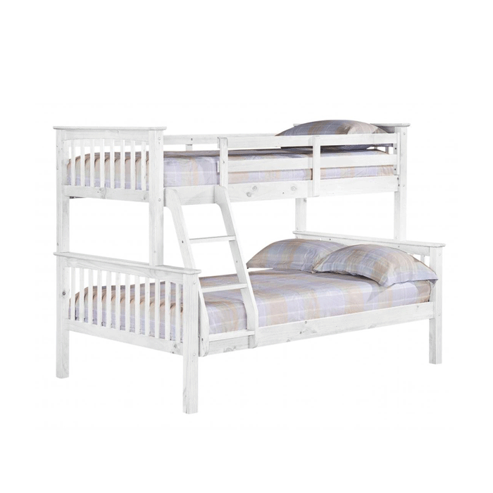 Space-Saving Elegance Oroville Triple Sleeper Bunk Single Top, 4 Foot Bottom Beds - White Finish