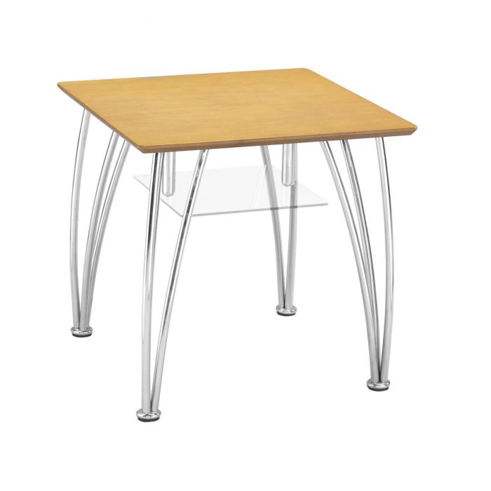 Corfe Square Wooden Top Lamp Side Table Glass Shelf, Chrome Legs - Beech Finish