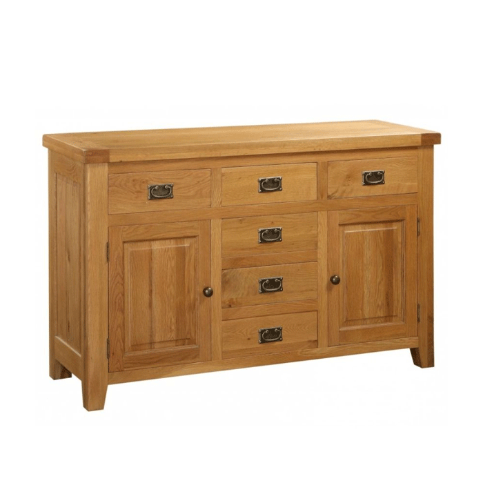 Wycombe Solid Oak Finish Large Sideboard with 2 Doors and 6 Drawers - Oak