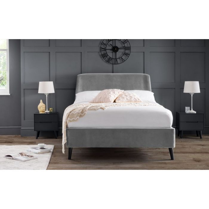Frida Curved Velvet Kingsize Bed - Grey