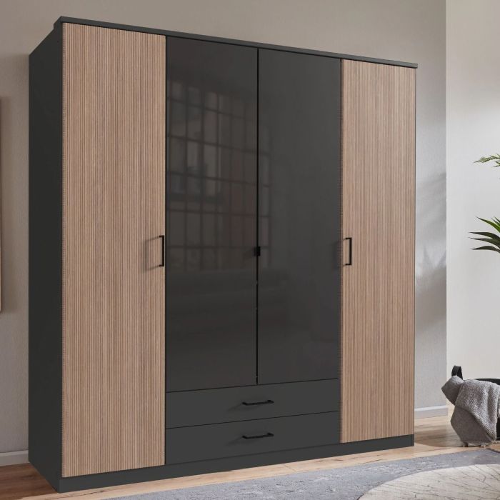 FURIA 4 Door Wardrobe with 2 Drawers Grey - 180cm