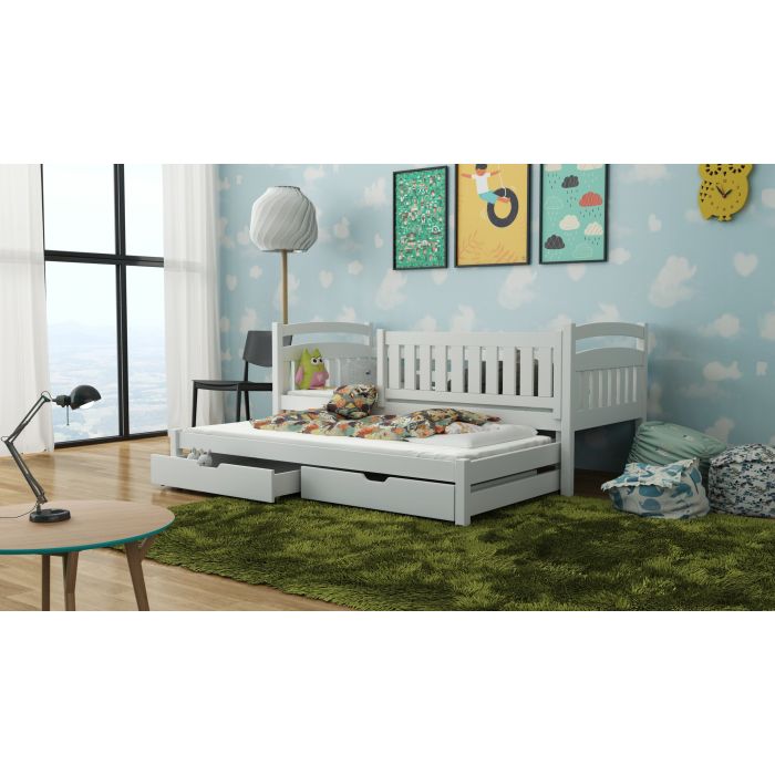 UNIVERSE Wooden 2 Drawers Storage Bed with Trundle and Foam Mattress - White