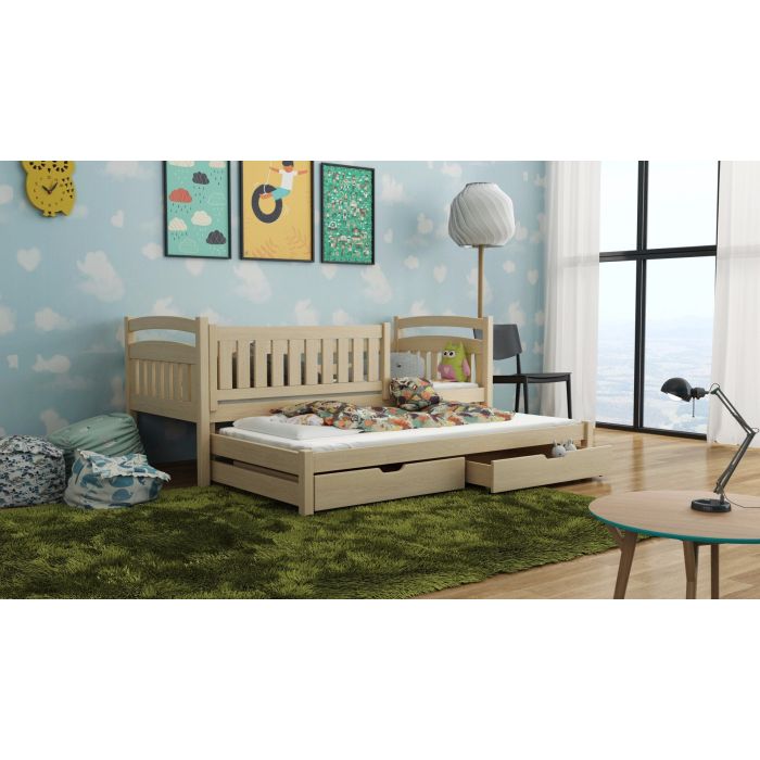 UNIVERSE Wooden 2 Drawers Storage Bed with Trundle and Bonnell Foam Mattress - Pine