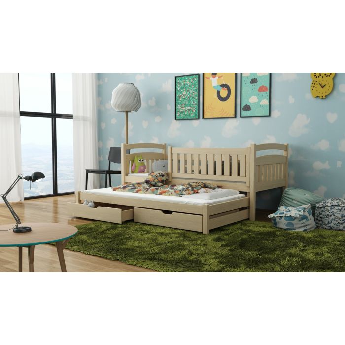 UNIVERSE Wooden 2 Drawers Storage Bed with Trundle and Foam Mattress - Pine