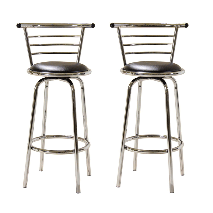 Tintagel Round Pair Swivel Bar Stool with Wide Back Support - Chrome