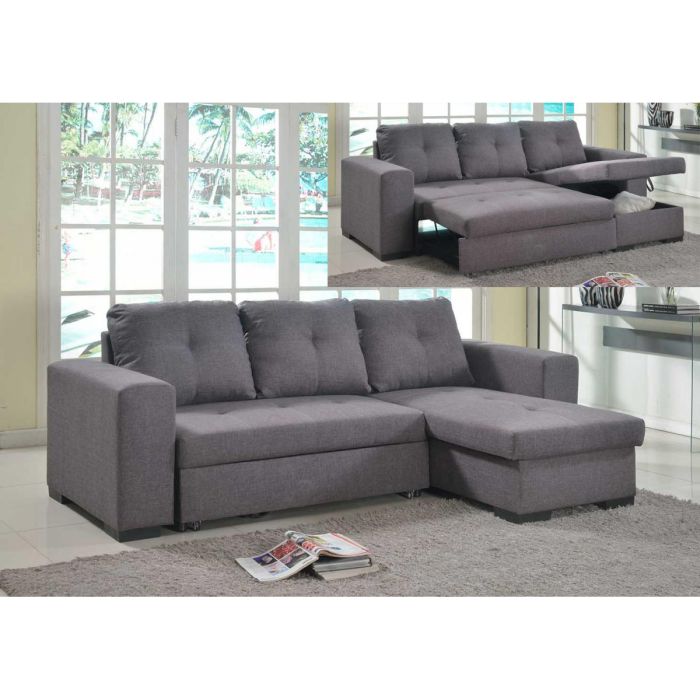 Modern Innovation Chester Linen Grey Chaise Sofa Bed with Hidden Storage