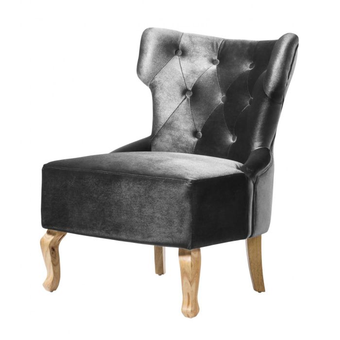 Valparaiso Velvet Armless Chairs Elegant Set of 2 with Curved Wooden Legs - Grey