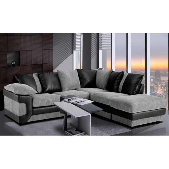 SWANSEA Jumbo Cord 5 Seater L Shaped Scatterback Corner Sofa - Black and Grey, Right Hand Facing