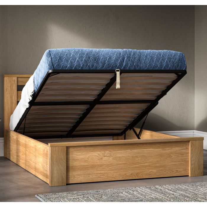 Charnwood Oak Wood Ottoman Bed - Kingsize 5ft