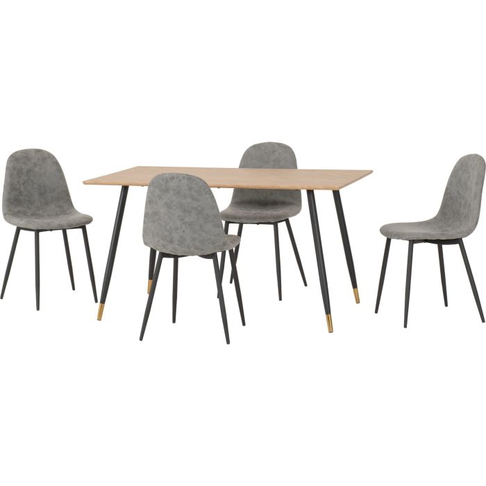 Hamilton Medium Dining Set with Athens Chairs - Oak Effect Black Grey Faux Leather
