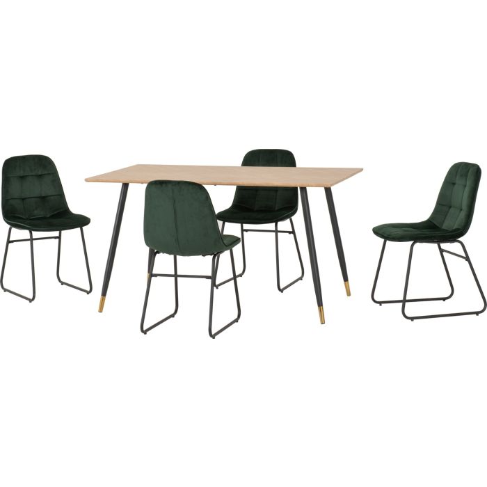 Hamilton Medium Dining Set with Lukas Chairs - Oak Effect Black Emerald Green Velvet