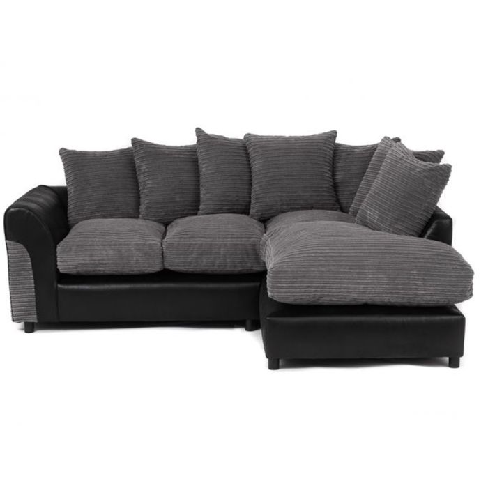 HARVEY Jumbo Cord 4 Seater L Shaped - Right Hand Facing Corner Sofa - Grey and Black