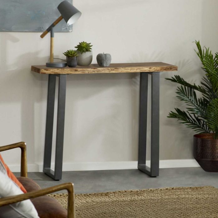 Maureen Black Metal Frame Solid Acacia Wood Console Table