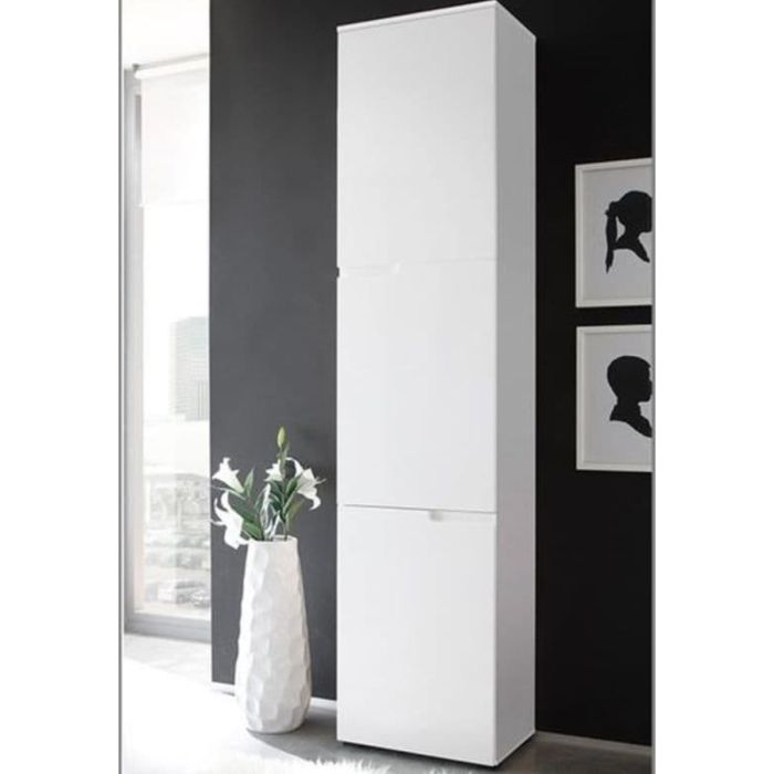 Viktoria Modern Tall Narrow Bookcase with 3 Doors - Matt White with White Gloss Door