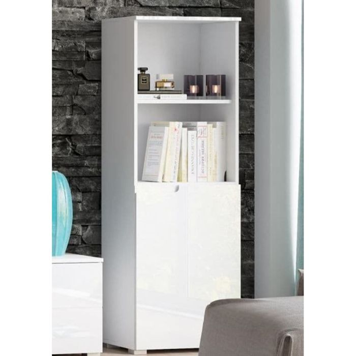 Viktoria Modern Short Narrow Bookcase - White Gloss Fronts with Matt White Sides
