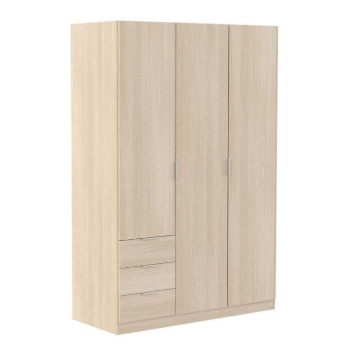 HARVEY 3 Door Wardrobe with 3 Drawers Light Oak - 121cm