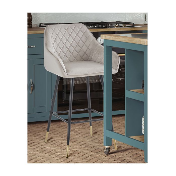 Mink Velvet Upholstered Bar Stools with Powder Coated Steel Frame - Set of 2