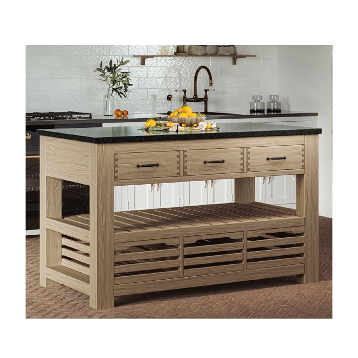 Premium Black Granite Kitchen Island with Exposed Dovetail Three Drawers