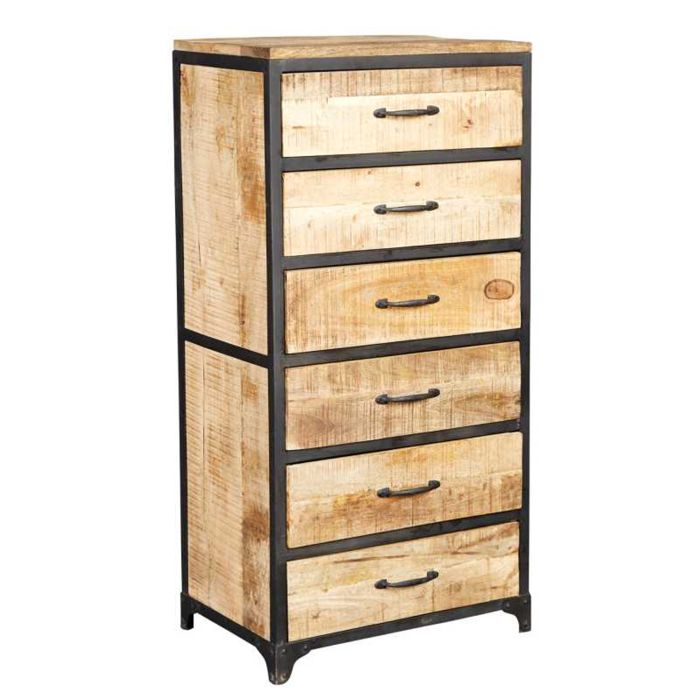 Natural Finish Chest of Drawers - CARLSBAD Tallboy Medium Chest 6 Drawers