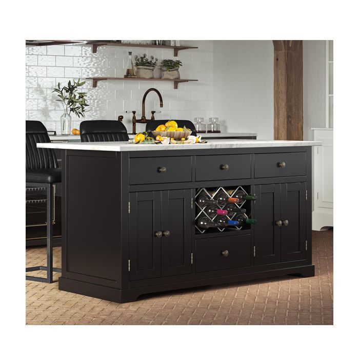 Sleek Black Kitchen Island with White Marble Worktop
