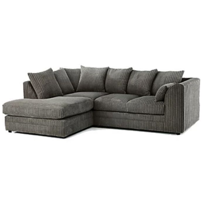 DANIEL Jumbo Cord 4 Seater L Shaped - Left Hand Facing Corner Sofa - Grey