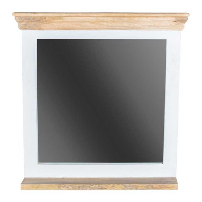 Deacon Solid Mango Wood Mirror Frame With Shelf - White and Natural Finish