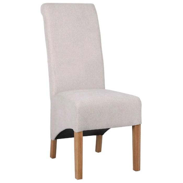 JOVIAN Fabric Scroll Oak Dining Chair Set of 2 - Natural