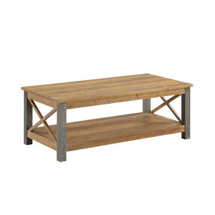 Doyle Rustic Cross Design Frame Open Shelf Coffee Table