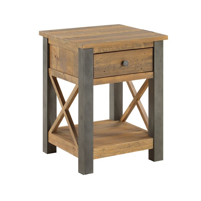 Doyle Cross Design Frame Rustic Lamp Table With Drawer