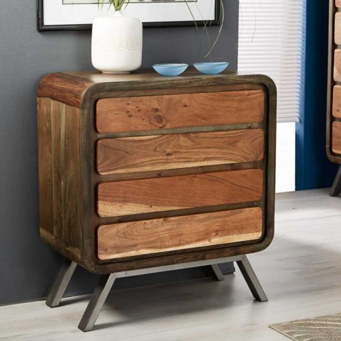 Oak Finish Chest of Drawers - ALESSIA Medium Chest 4 Drawers