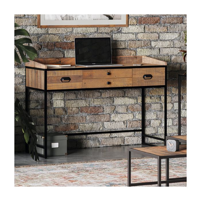 Hayley Reclaimed Wood Computer Desk with Lockable Drawer
