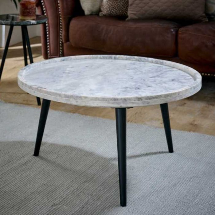 Hendry Metal Legs Mango Wood Round Coffee Table - White Marble Top