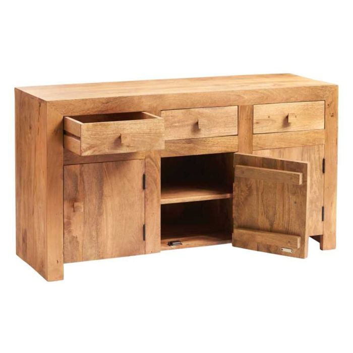 Stella Light Mango Wood Large Sideboard With Doors and Drawers - Matt Finish