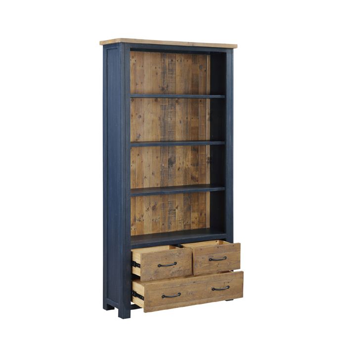 Splatter of Blue Wooden Large Bookcase with 3 Drawers and 4 Shelves