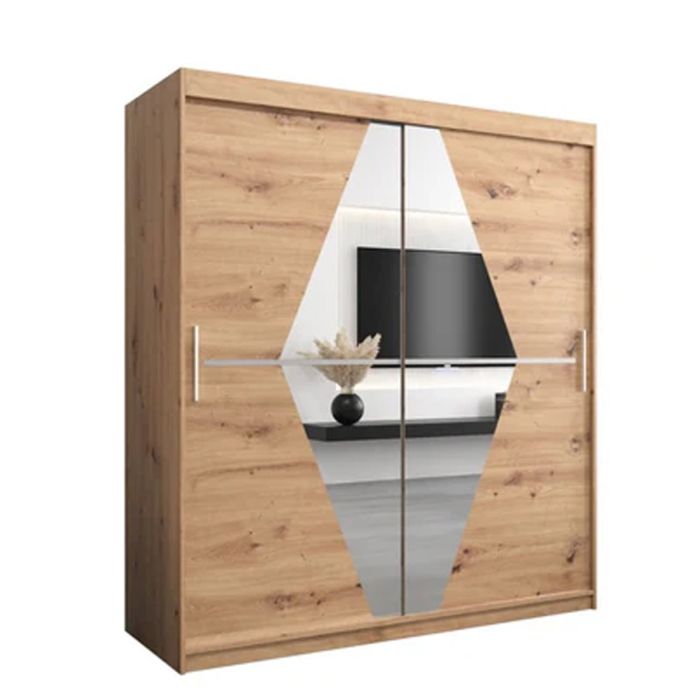 SPURDLE 2 Door Mirrored Sliding Wardrobe Medium Oak - 180cm