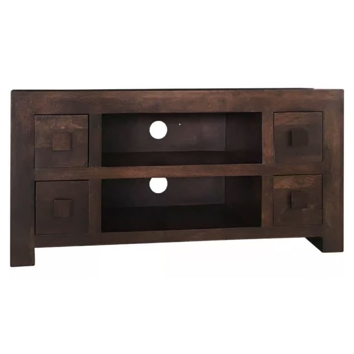 Delta Mango Wood 110cm TV Unit with 4 Drawers and Open Shelf - Walnut