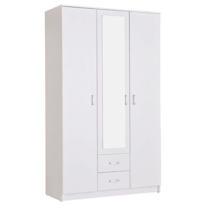 BURLEIGH 3 Door Mirrored Wardrobe with 2 Drawers White - 120cm