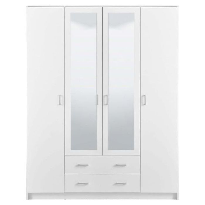 BURLEIGH 4 Door Mirrored Wardrobe with 2 Drawers White - 160cm