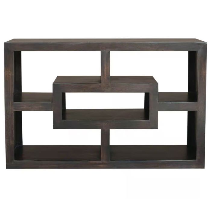 Dennis Solid Wood Straight Media Unit 110cm with Seven Shelves - Walnut