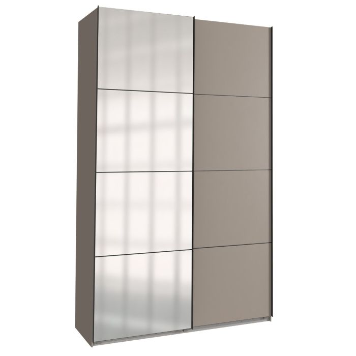 Sliding Wardrobe - ANVAST 2 Door Mirrored Wardrobe Grey 135cm